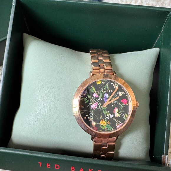 Ted Baker Floral Wrist Watch. Rose Gold